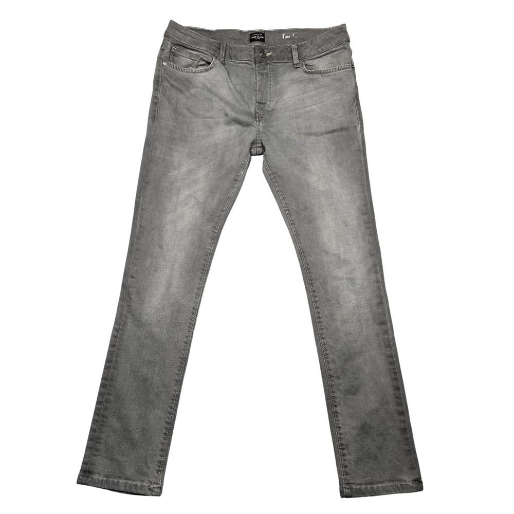 River Island SIRE Jeans Mens 34x32 Gray Stretch Tapered Leg Denim Pants Casual
